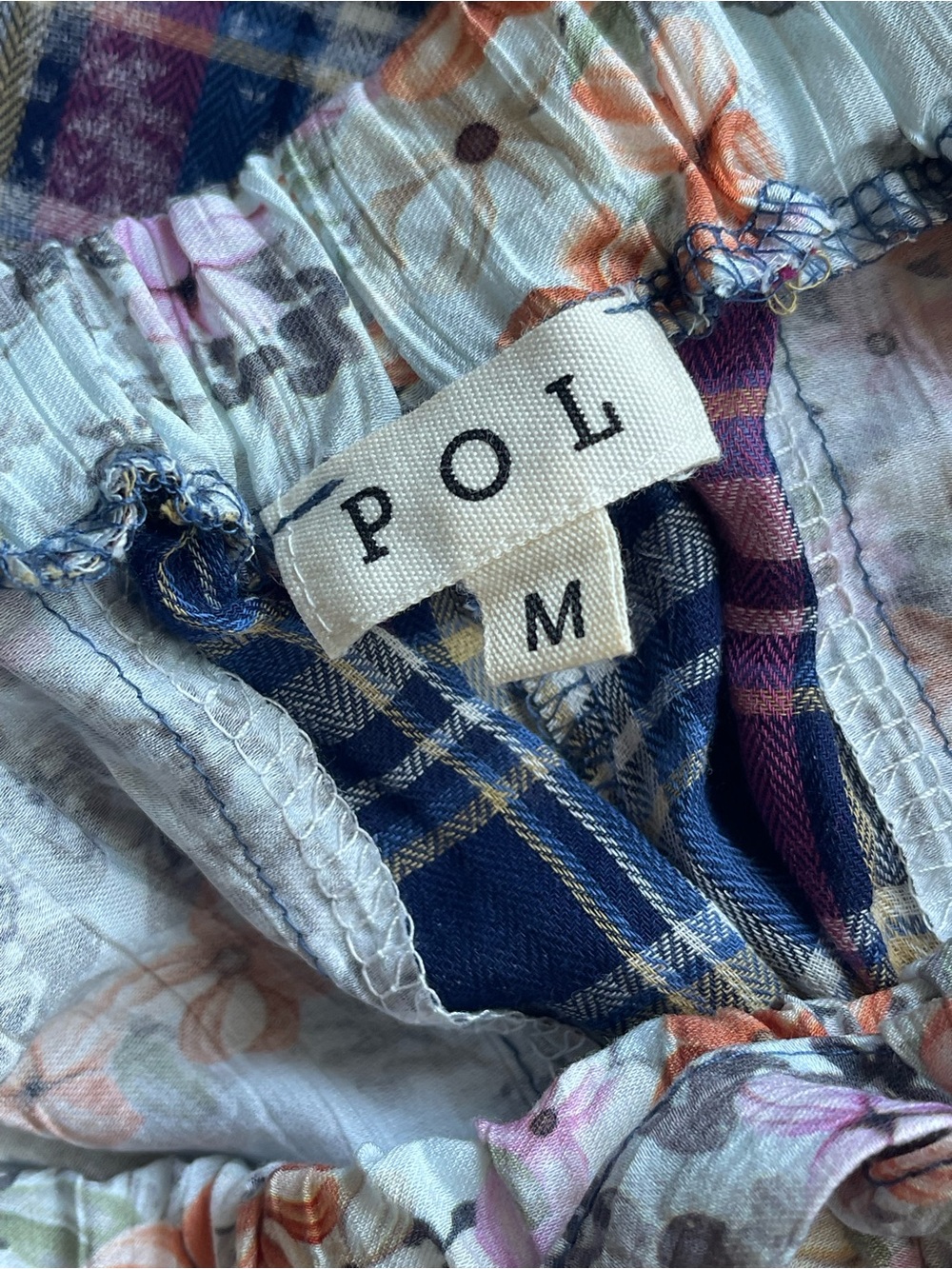 POL Boho Patchwork Wide Leg Pants Floral Plaid Bohemian Festival Pants Med NWT - Picture 5 of 10